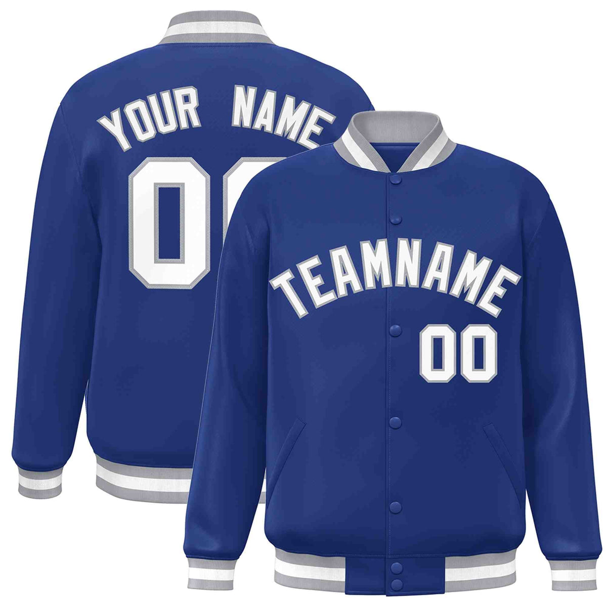 Custom Royal White-Gray Varsity  Jacket Classic Style Full-Snap Letterman