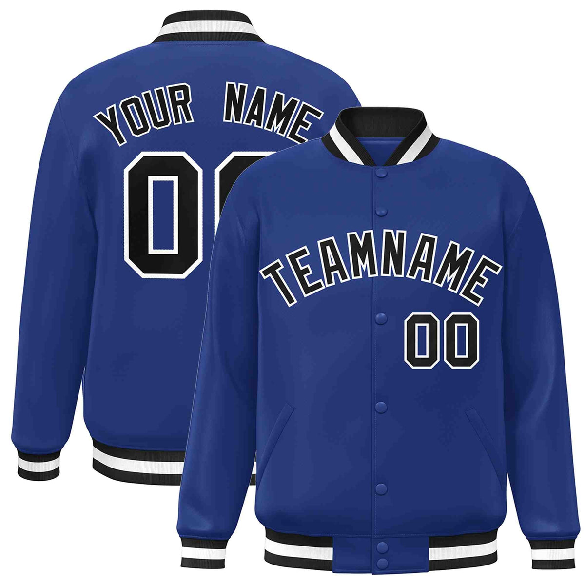 Custom Royal Black-White Varsity  Jacket Classic Style Full-Snap Letterman