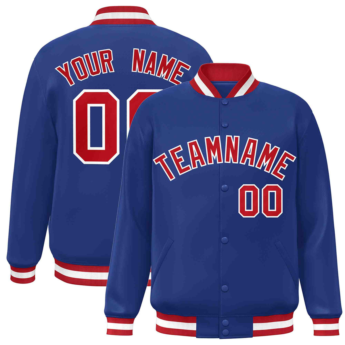 Custom Royal Red-White Varsity  Jacket Classic Style Full-Snap Letterman