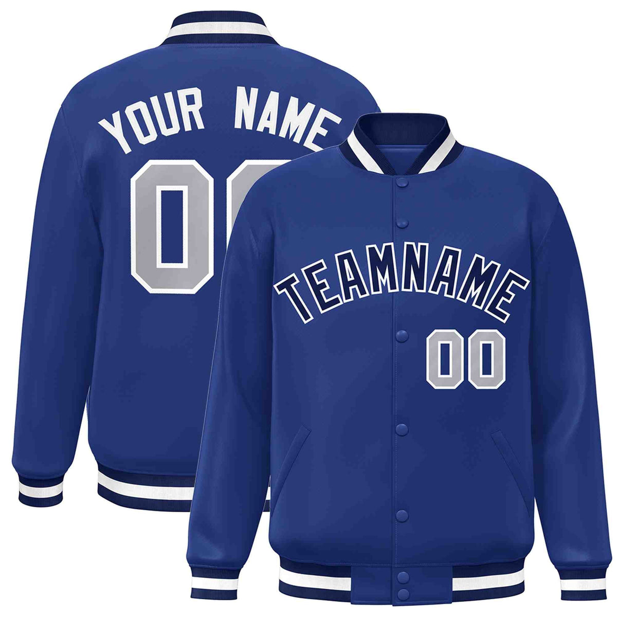 Custom Royal Navy-White Varsity  Jacket Classic Style Full-Snap Letterman