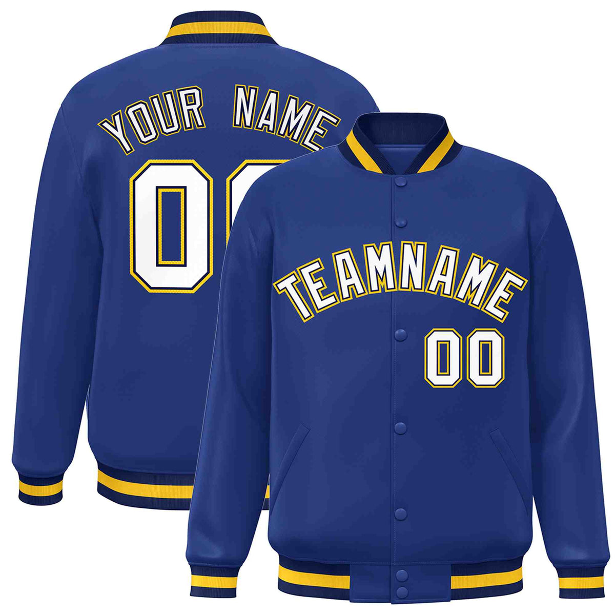 Custom Royal White-Navy Varsity  Jacket Classic Style Full-Snap Letterman