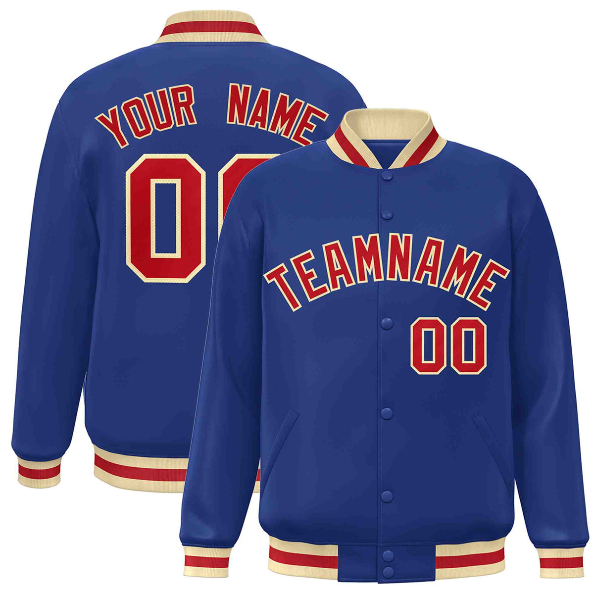 Custom Royal Red-Khaki Varsity  Jacket Classic Style Full-Snap Letterman