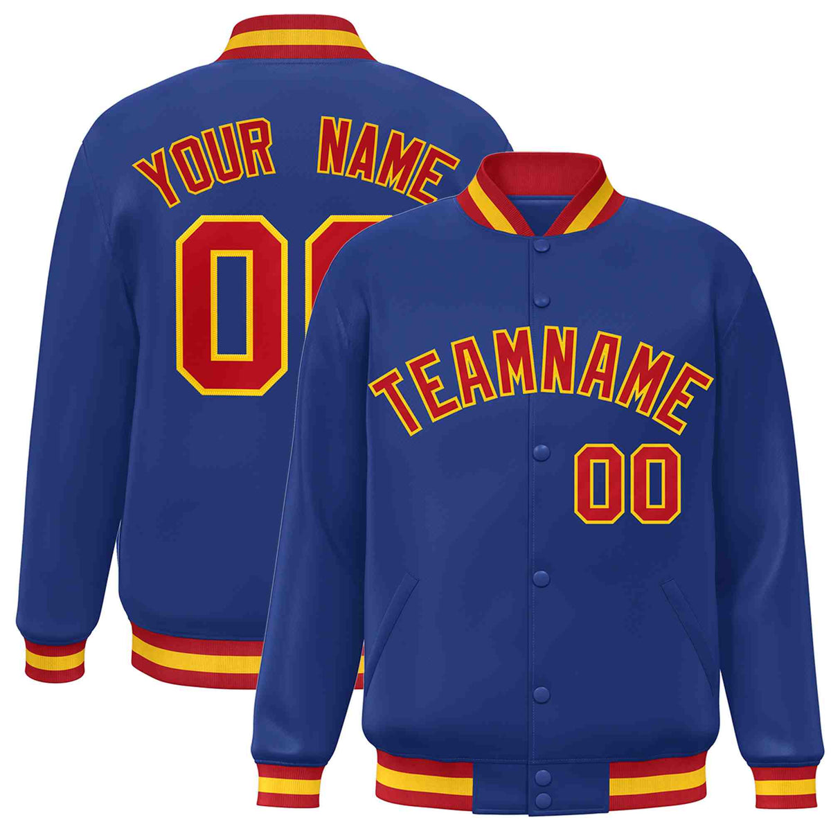 Custom Royal Red-Gold Varsity  Jacket Classic Style Full-Snap Letterman