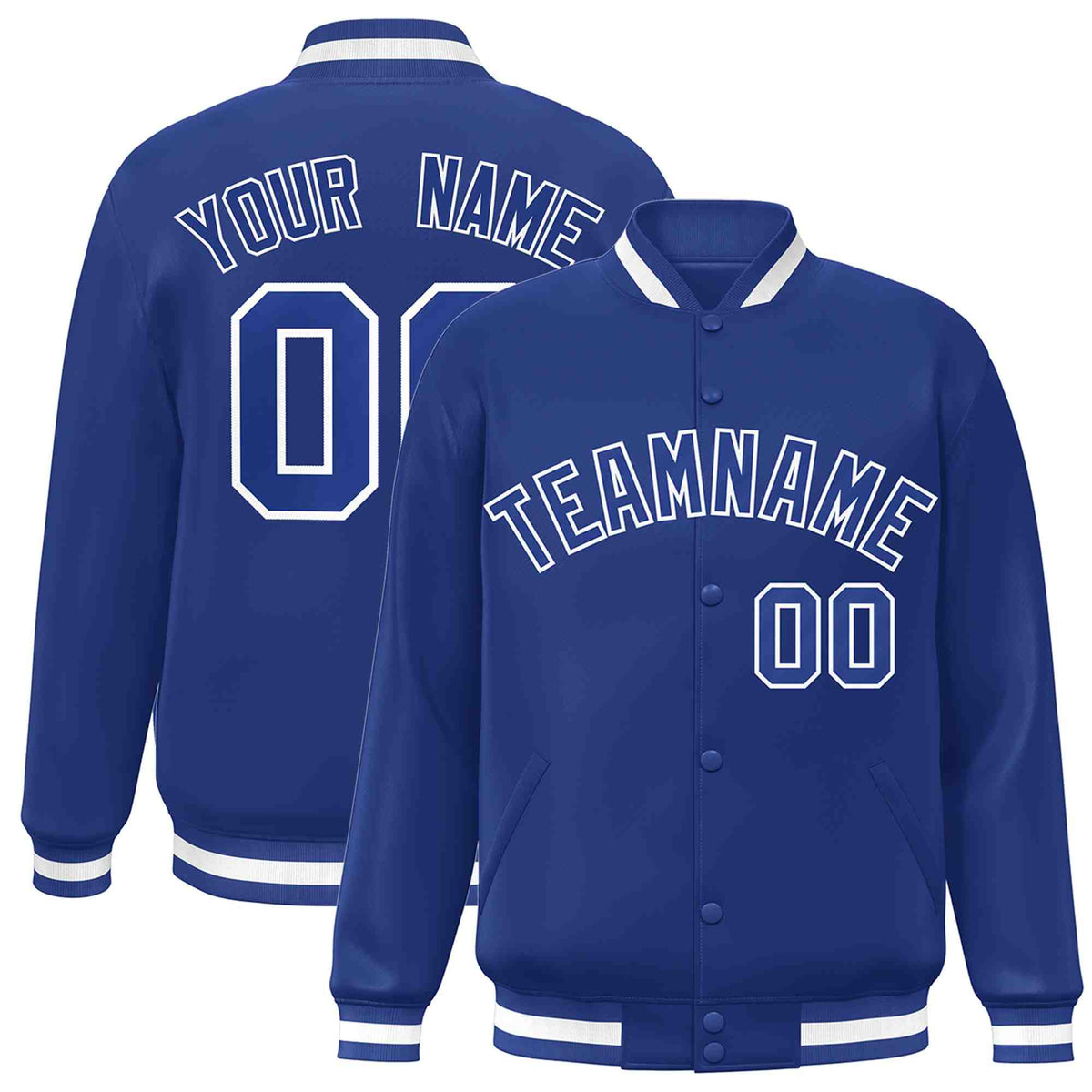 Custom Royal Royal-White Varsity  Jacket Classic Style Full-Snap Letterman
