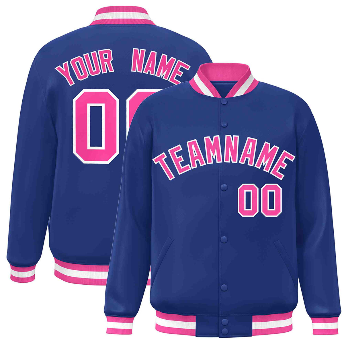 Custom Royal Pink-White Varsity  Jacket Classic Style Full-Snap Letterman