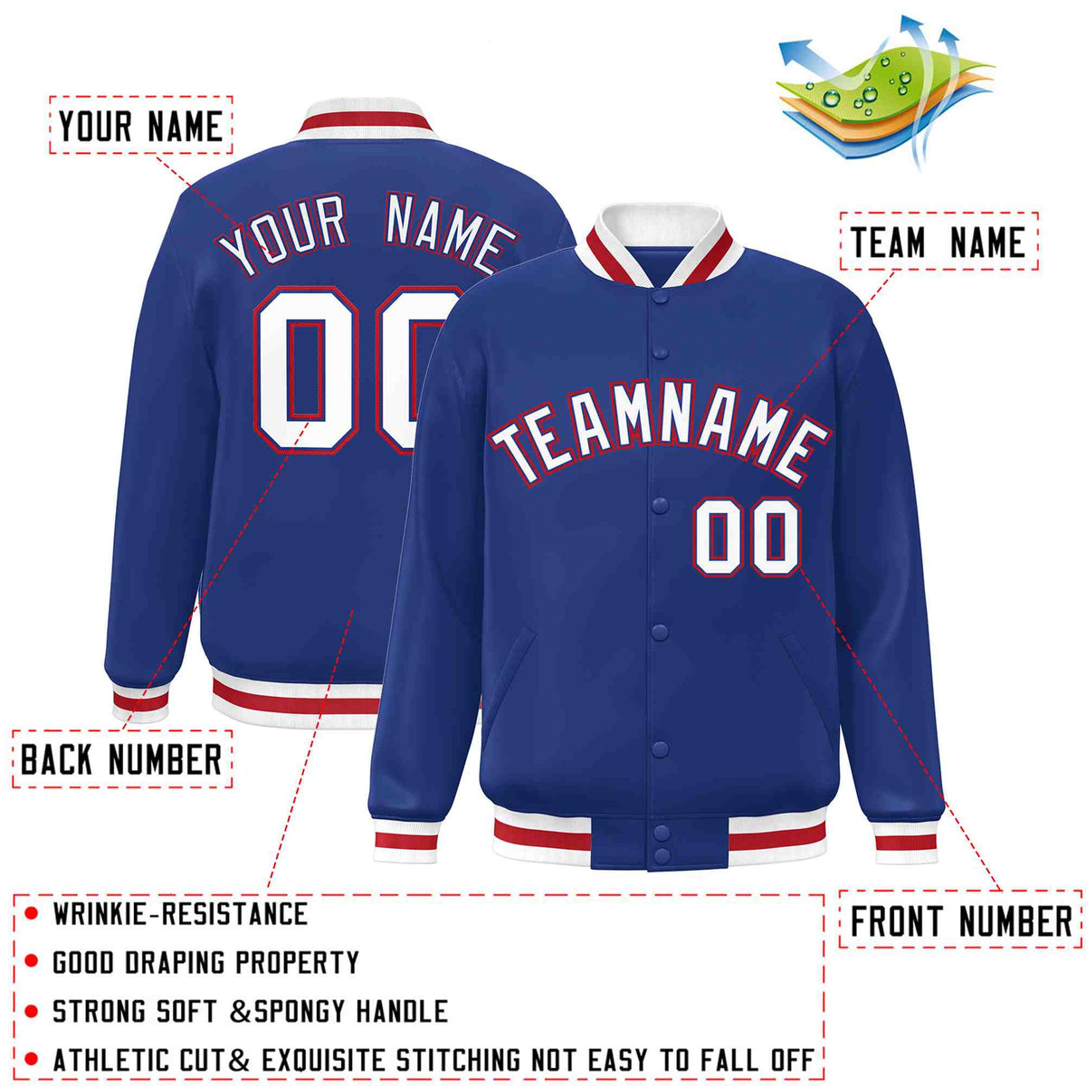 Custom Royal White-Royal Varsity  Jacket Classic Style Full-Snap Letterman
