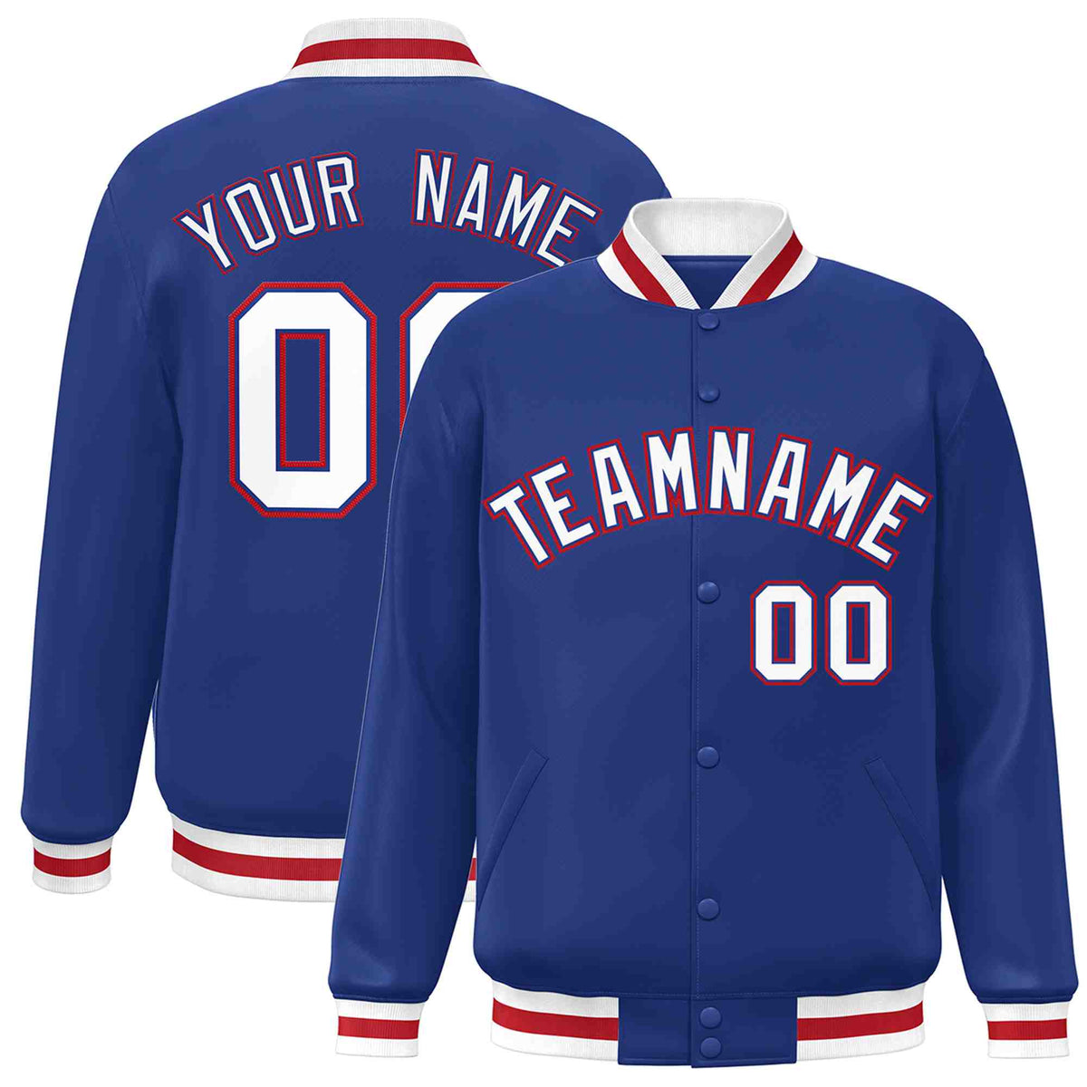 Custom Royal White-Royal Varsity  Jacket Classic Style Full-Snap Letterman