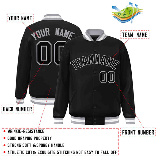 Custom Black Black-Gray Varsity  Jacket Classic Style Full-Snap Letterman