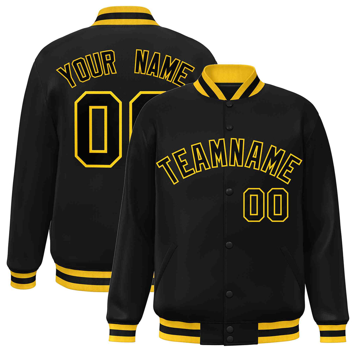 Custom Black Black-Gold Varsity  Jacket Classic Style Full-Snap Letterman