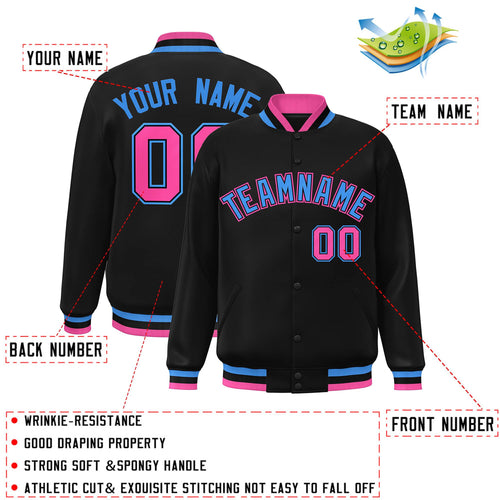 Custom Black Powder Blue-Black Varsity  Jacket Classic Style Full-Snap Letterman