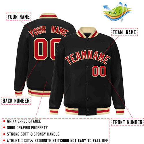 Custom Black Red-Khaki Varsity  Jacket Classic Style Full-Snap Letterman