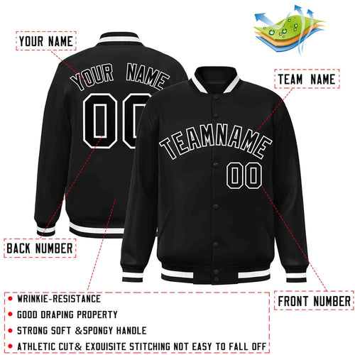 Custom Black Black-White Varsity  Jacket Classic Style Full-Snap Letterman
