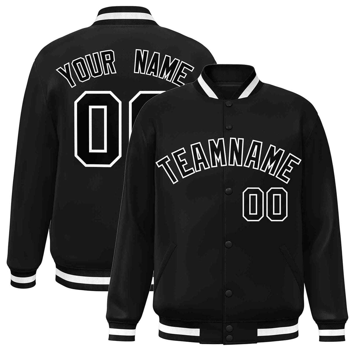 Custom Black Black-White Varsity  Jacket Classic Style Full-Snap Letterman