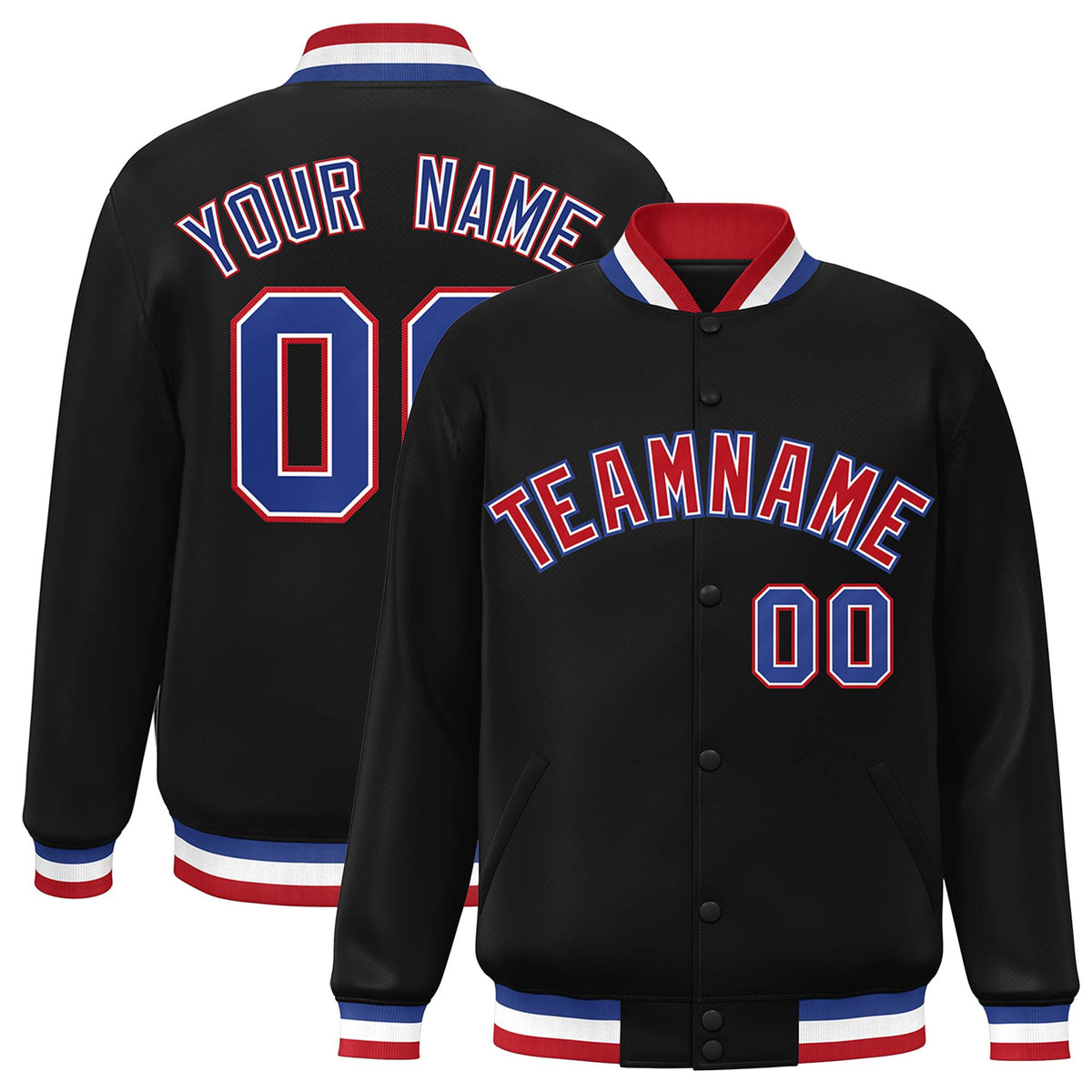 Custom Black Red-White Varsity  Jacket Classic Style Full-Snap Letterman