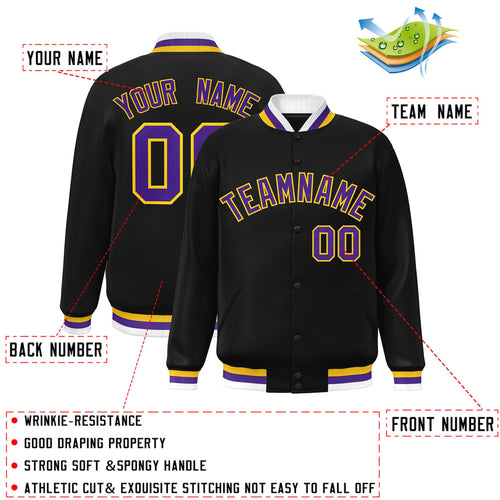 Custom Black Purple-Gold Varsity  Jacket Classic Style Full-Snap Letterman