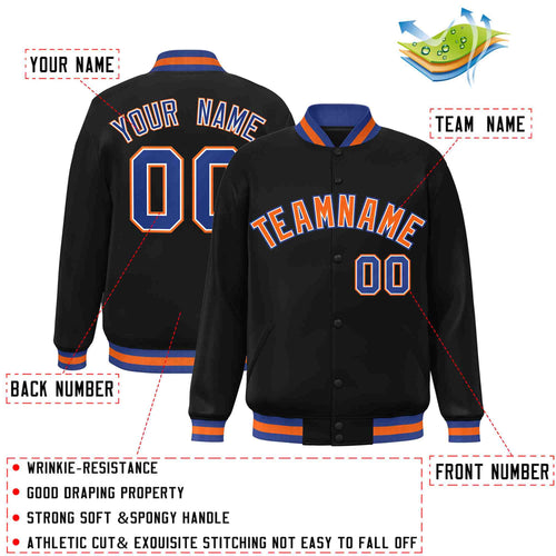 Custom Black Orange-White Varsity  Jacket Classic Style Full-Snap Letterman