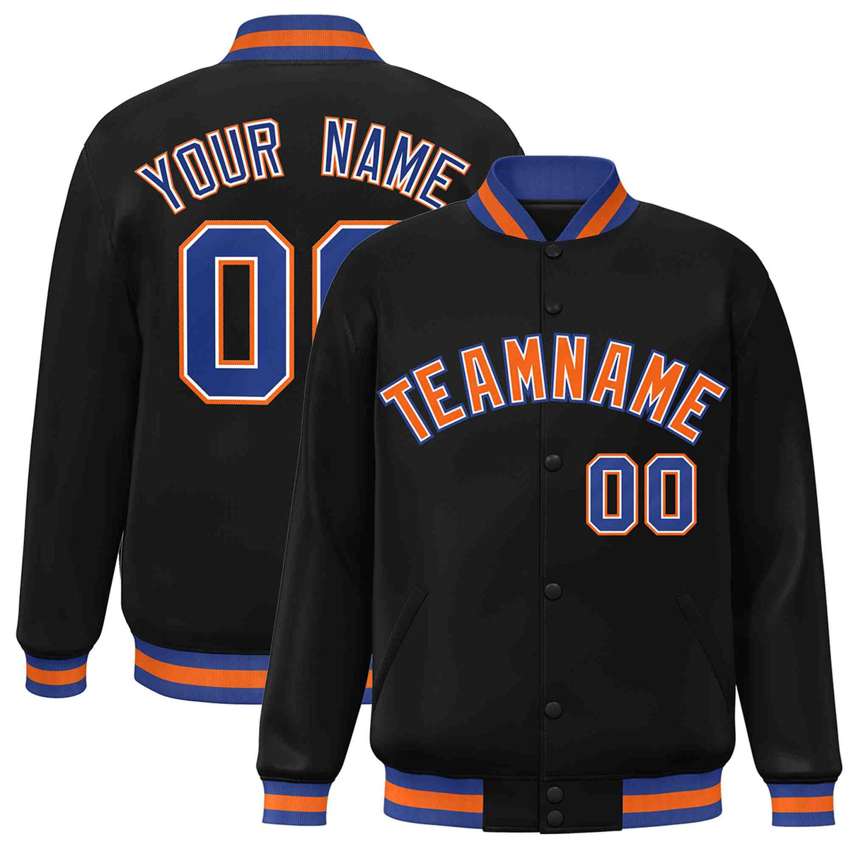 Custom Black Orange-White Varsity  Jacket Classic Style Full-Snap Letterman