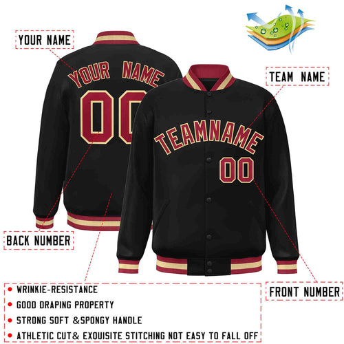 Custom Black Crimson-Khaki Varsity  Jacket Classic Style Full-Snap Letterman