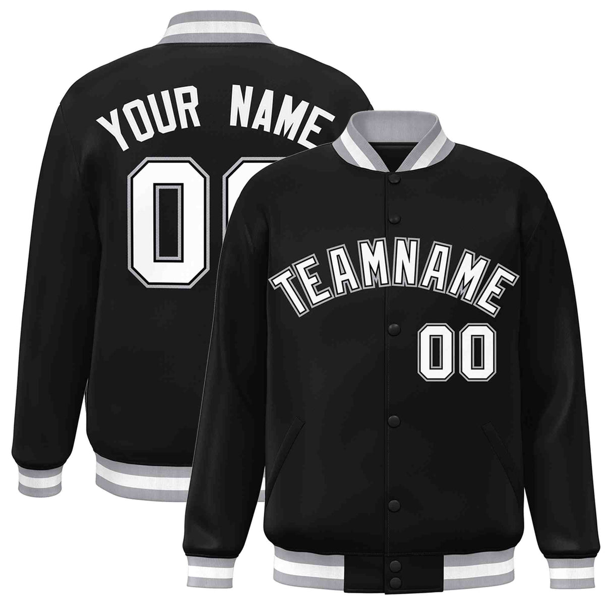 Custom Black White-Black Varsity  Jacket Classic Style Full-Snap Letterman