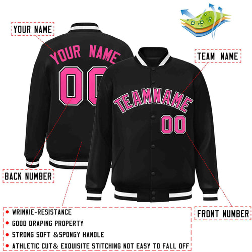 Custom Black Pink-Black Varsity  Jacket Classic Style Full-Snap Letterman