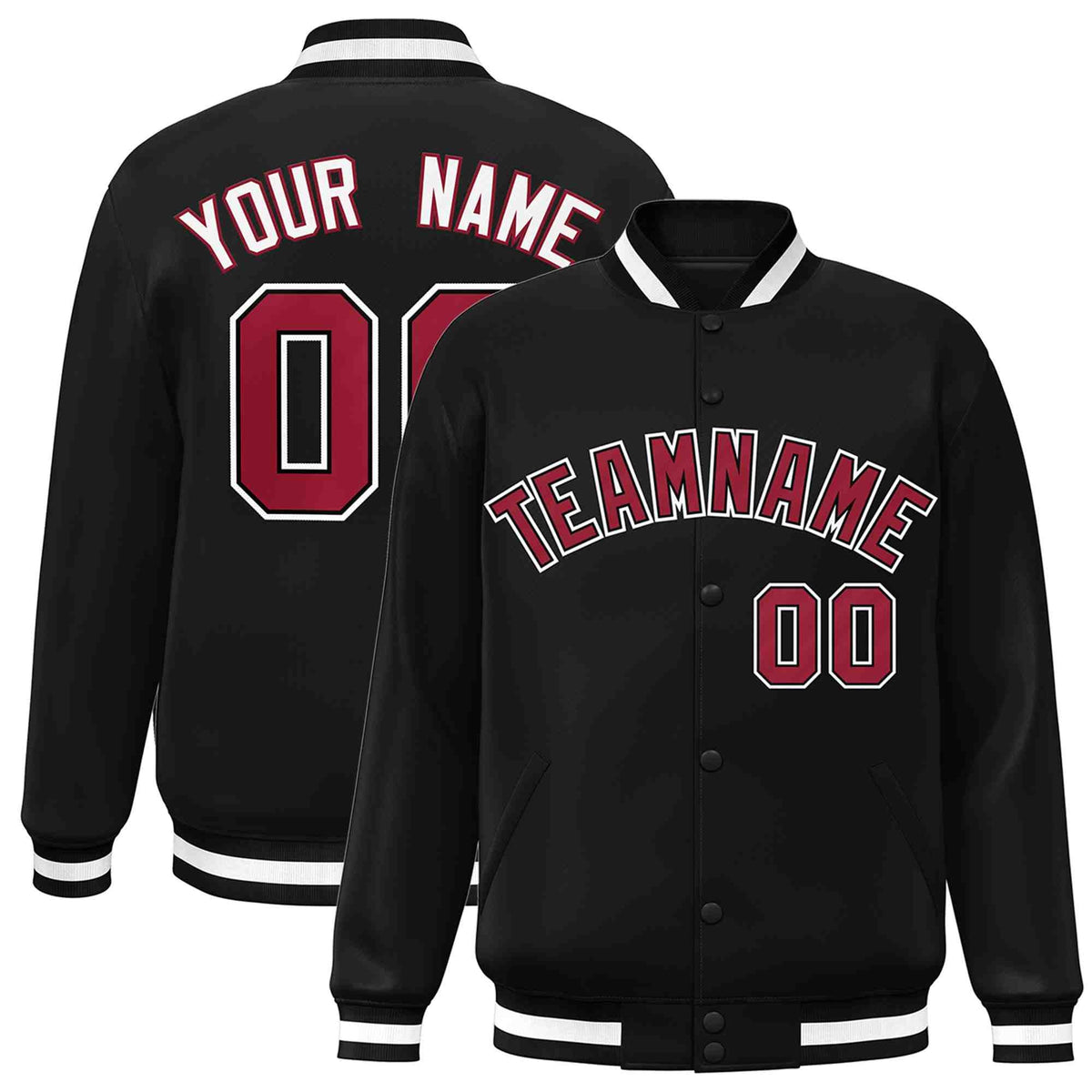 Custom Black Crimson-Black Varsity  Jacket Classic Style Full-Snap Letterman