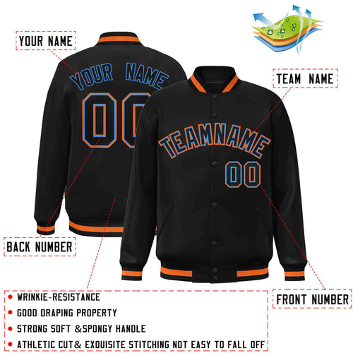 Custom Black Black-Powder Blue Varsity  Jacket Classic Style Full-Snap Letterman