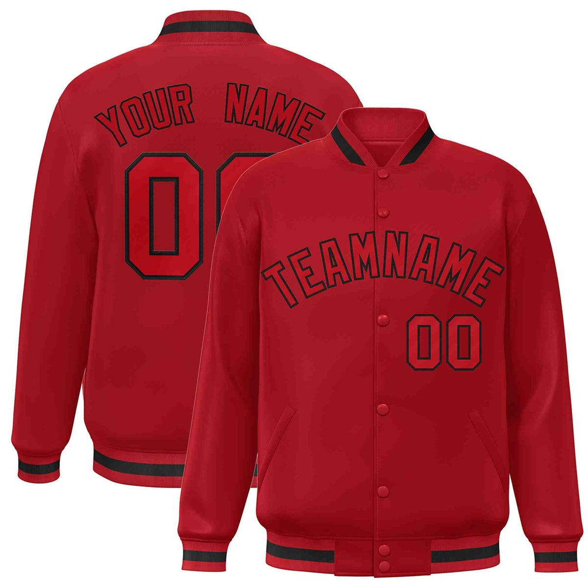 Custom Red Red-Black Varsity  Jacket Classic Style Full-Snap Letterman