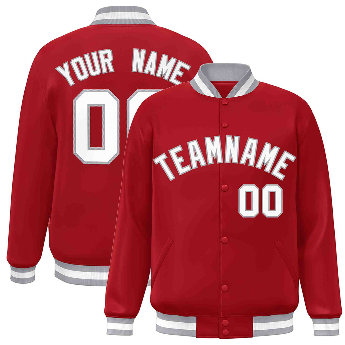 Custom Red White-Gray Varsity  Jacket Classic Style Full-Snap Letterman