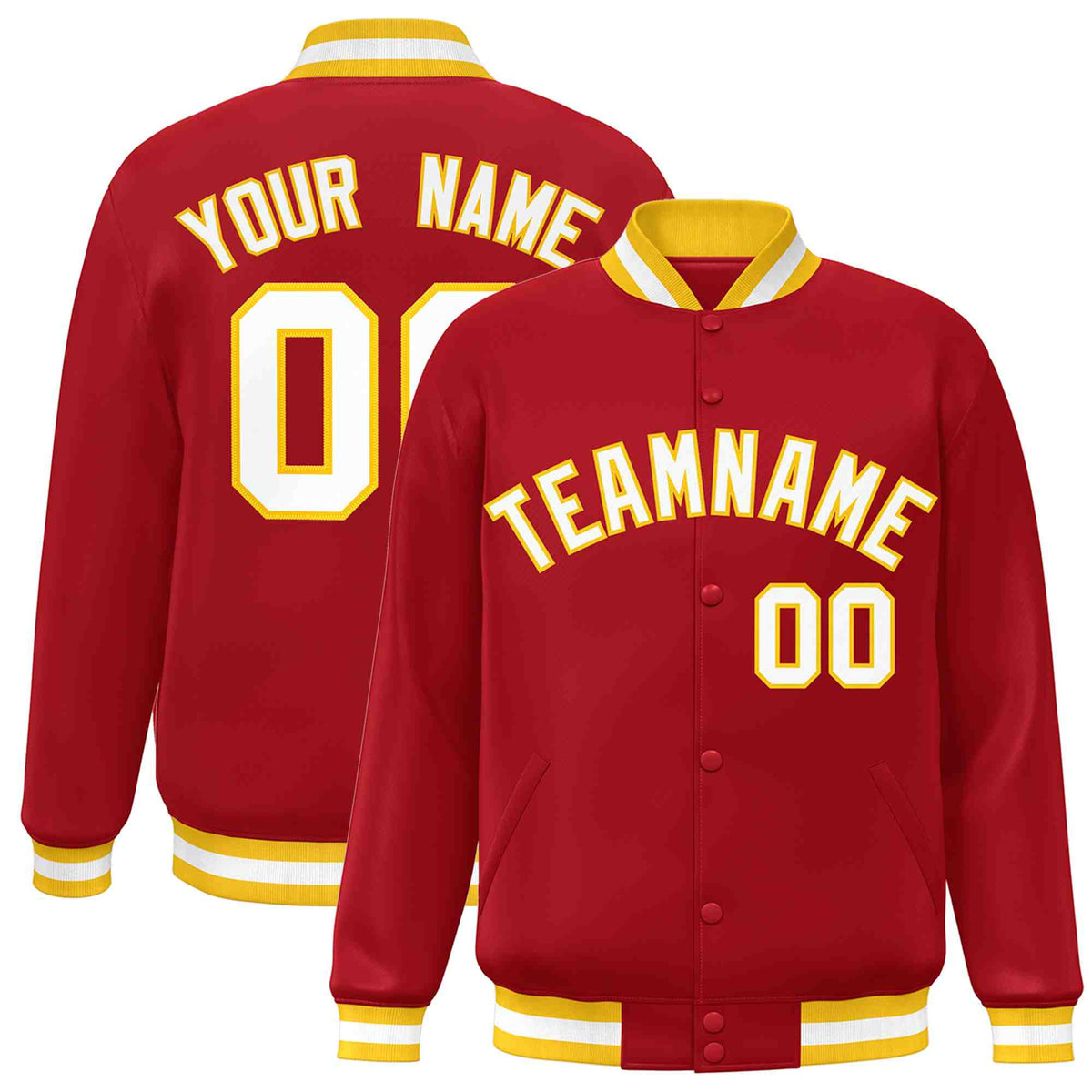 Custom Red White-Gold Varsity  Jacket Classic Style Full-Snap Letterman
