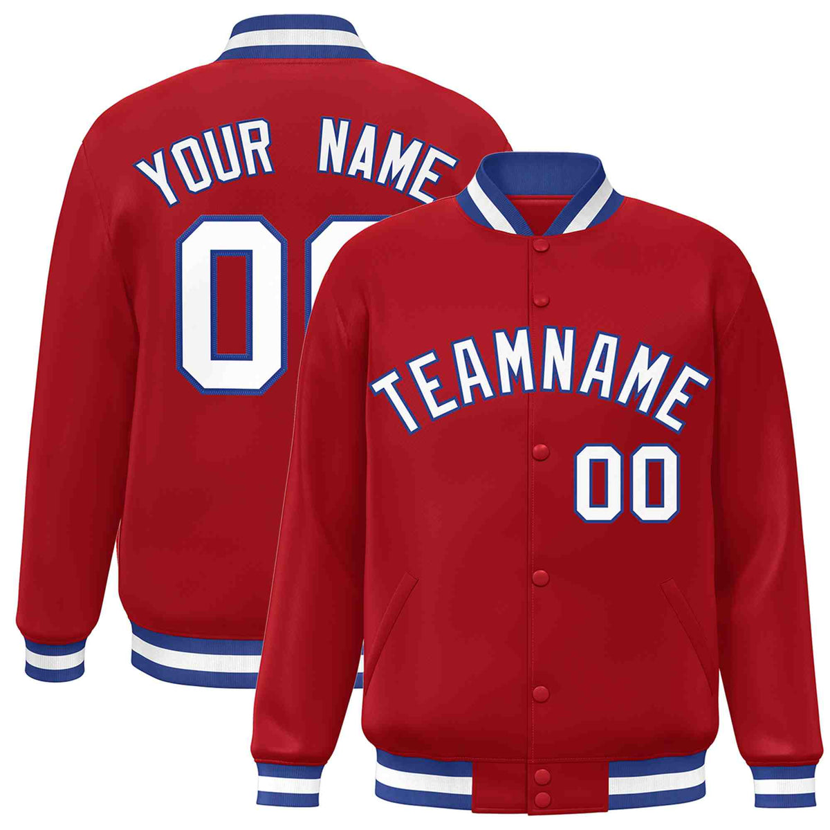 Custom Red White-Royal Varsity  Jacket Classic Style Full-Snap Letterman