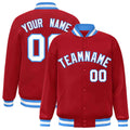 Custom Red White-Powder Blue Varsity  Jacket Classic Style Full-Snap Letterman