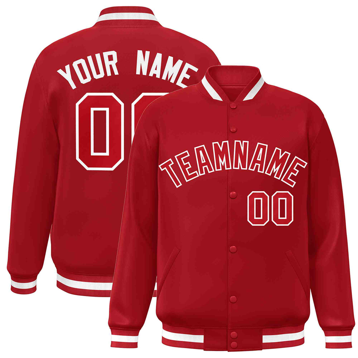 Custom Red Red-White Varsity  Jacket Classic Style Full-Snap Letterman