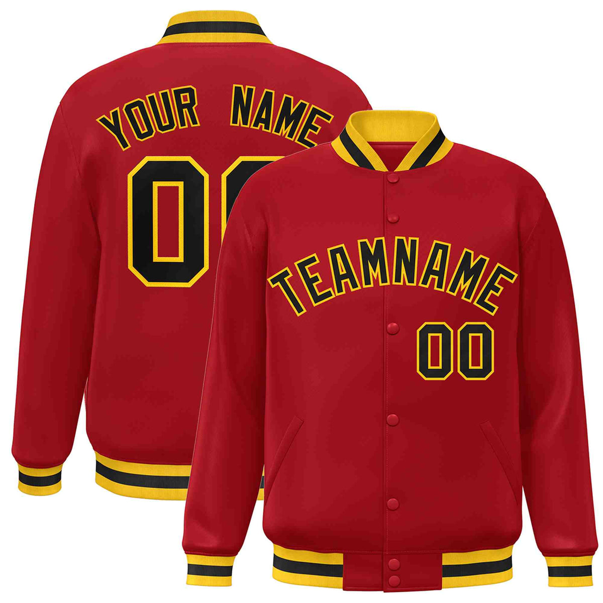 Custom Red Black-Gold Varsity  Jacket Classic Style Full-Snap Letterman