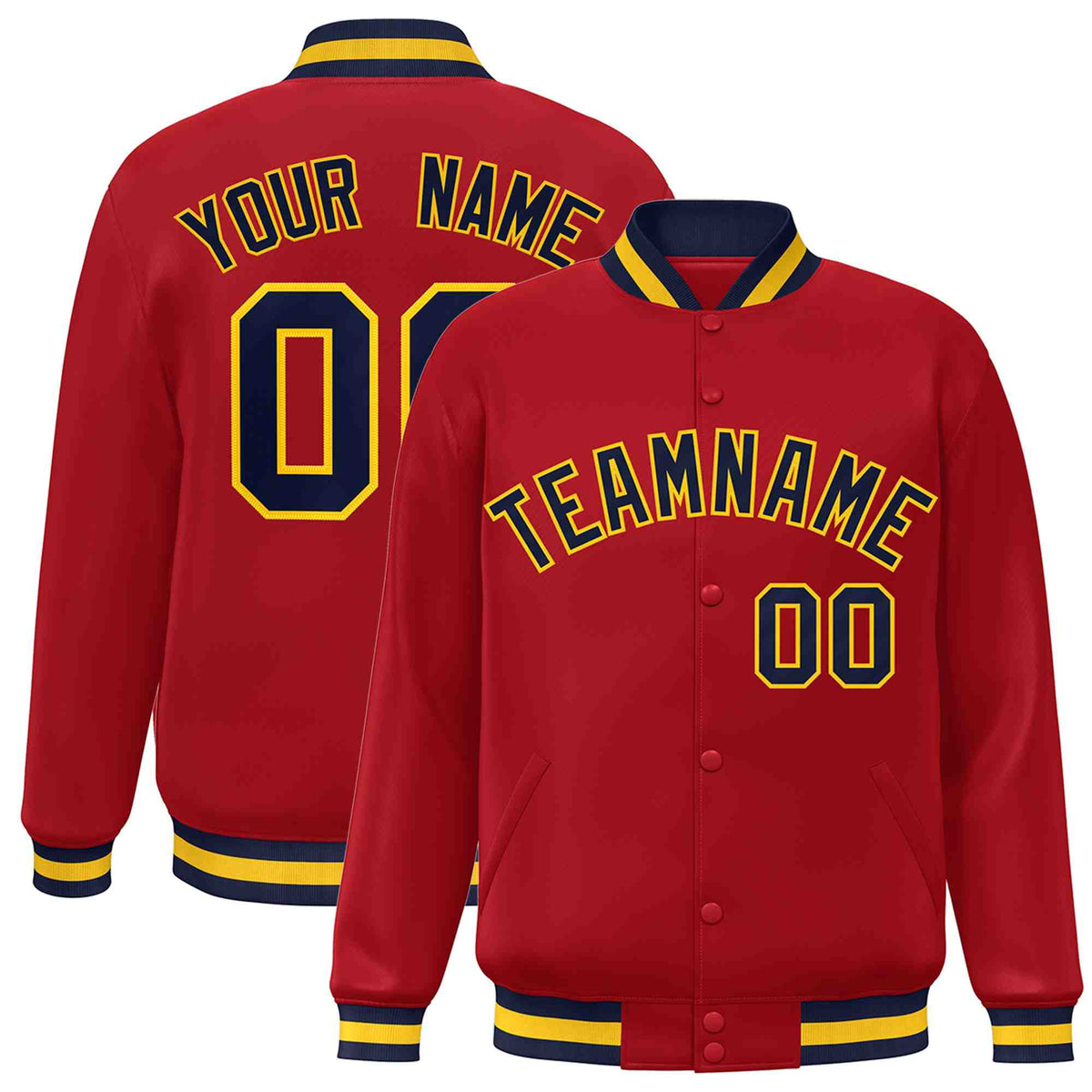 Custom Red Navy-Gold Varsity  Jacket Classic Style Full-Snap Letterman