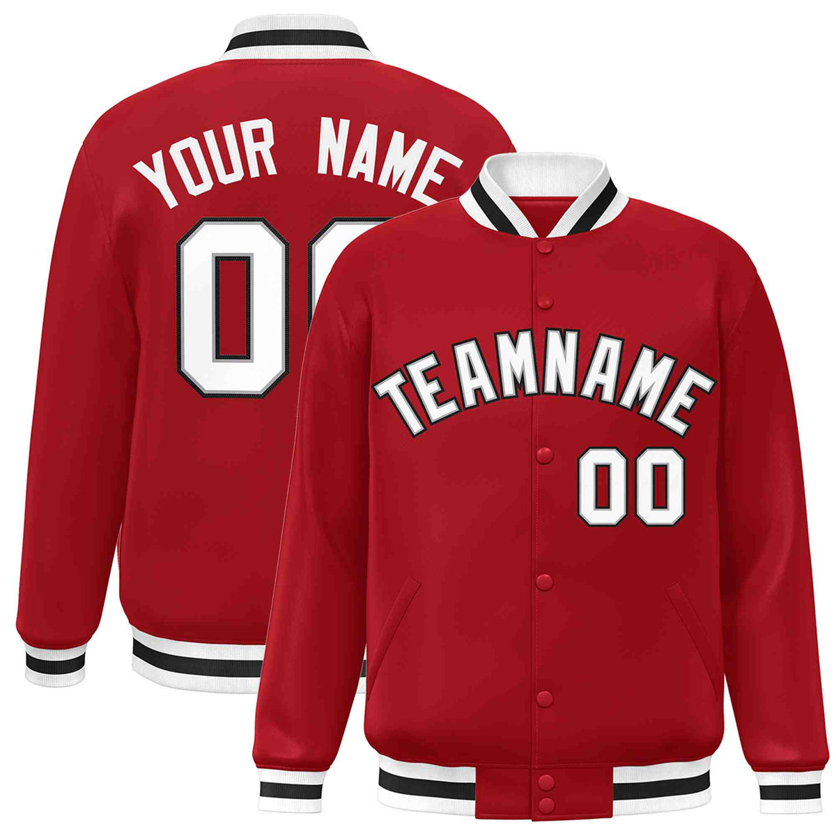 Custom Red White-Gray Varsity  Jacket Classic Style Full-Snap Letterman