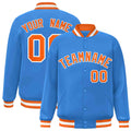 Custom Powder Blue Orange-White Varsity  Jacket Classic Style Full-Snap Letterman
