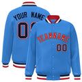 Custom Powder Blue Red-White Varsity  Jacket Classic Style Full-Snap Letterman