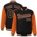 Personalized Black & Orange Color Block Satin Full-Snap Varsity Jacket - front view