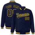 Personalized Navy & Gold Striped Trim Satin Full-Snap Varsity Jacket - front view