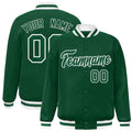 Personalized Green & White Striped Trim Satin Full-Snap Varsity Jacket - front view