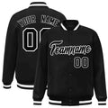Custom Black & White Striped Trim Satin Full-Snap Varsity Jacket - front view