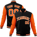 Personalized Black & Orange & White Color Block Cotton-Blend Full-Snap Varsity Jacket - front view