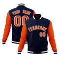 Custom Navy Texas Orange-White Raglan Sleeves Varsity Full-Snap Letterman Jacket