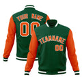 Custom Green Texas Orange-White Raglan Sleeves Varsity Full-Snap Letterman Jacket