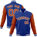 Custom Royal Texas Orange-White Raglan Sleeves Varsity Full-Snap Letterman Jacket