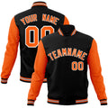 Personalized Black & Orange & White Color Block Cotton-Blend Full-Snap Varsity Jacket - front view