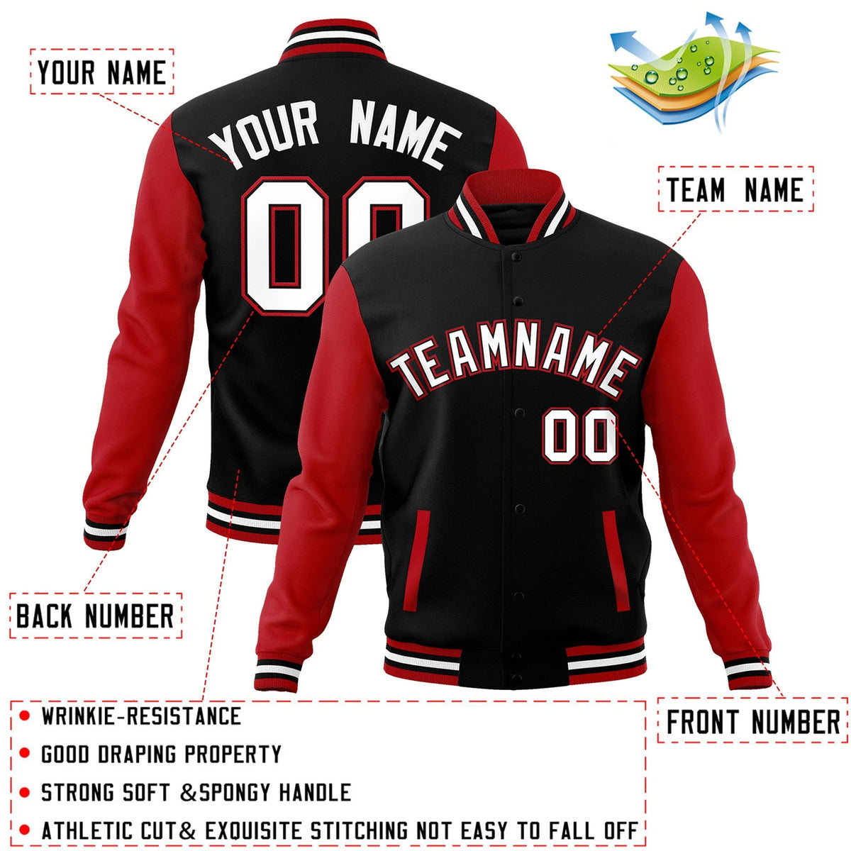 Custom Black White-Black Varsity Jacket Full-Snap Embroidered Logo & Name Letterman