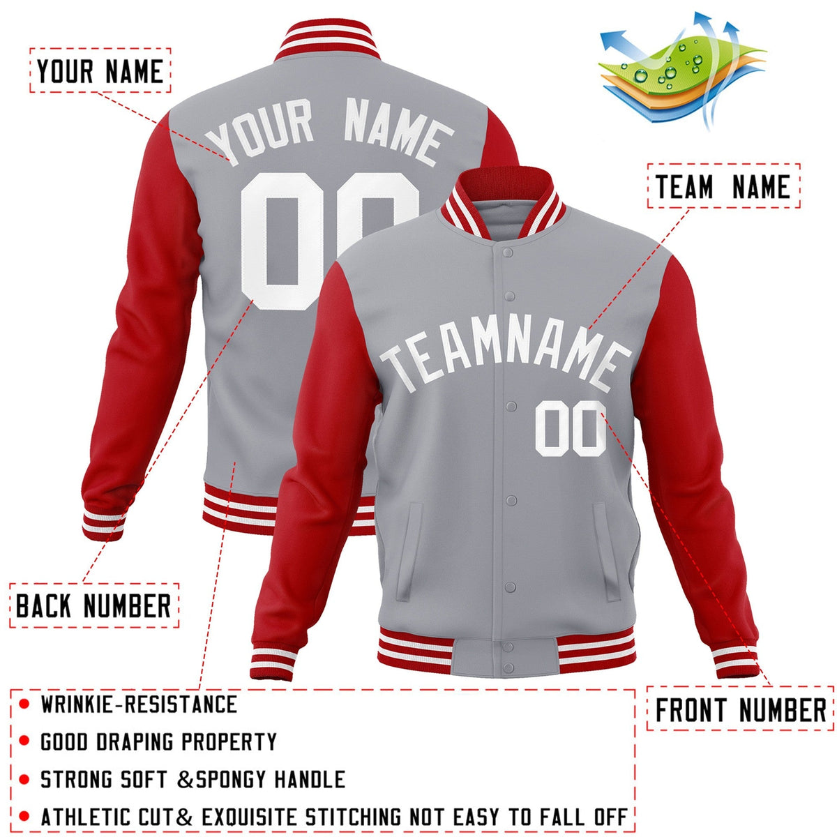 Custom Gray White Varsity Jacket Full-Snap Embroidered Logo & Name Letterman