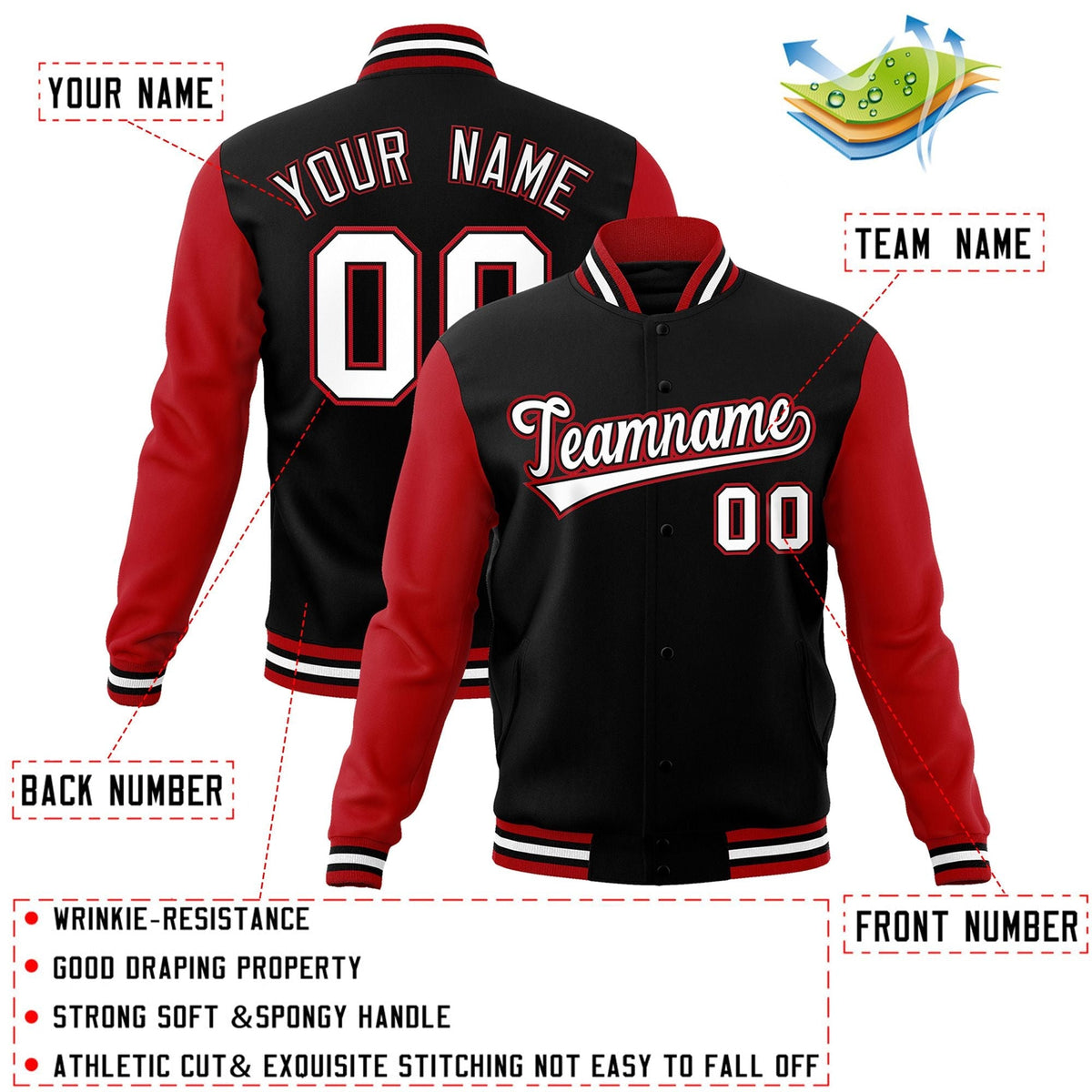 Custom Black White-Black Letterman Jacket with Contrast Sleeves Varsity Full-Snap