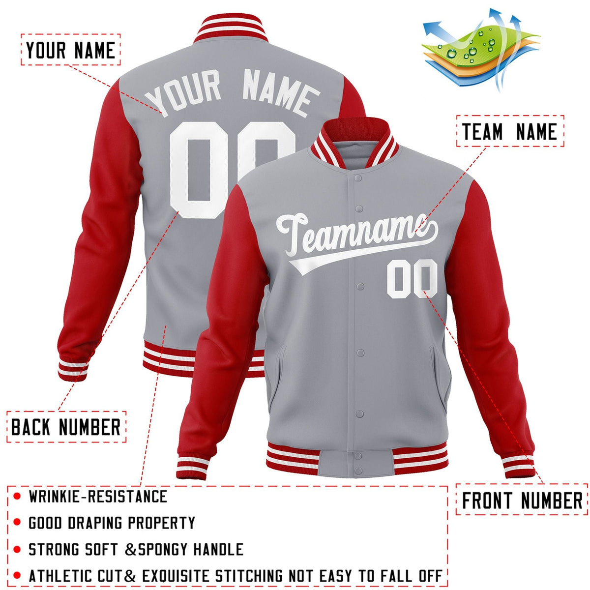 Custom Gray White Letterman Jacket with Contrast Sleeves Varsity Full-Snap